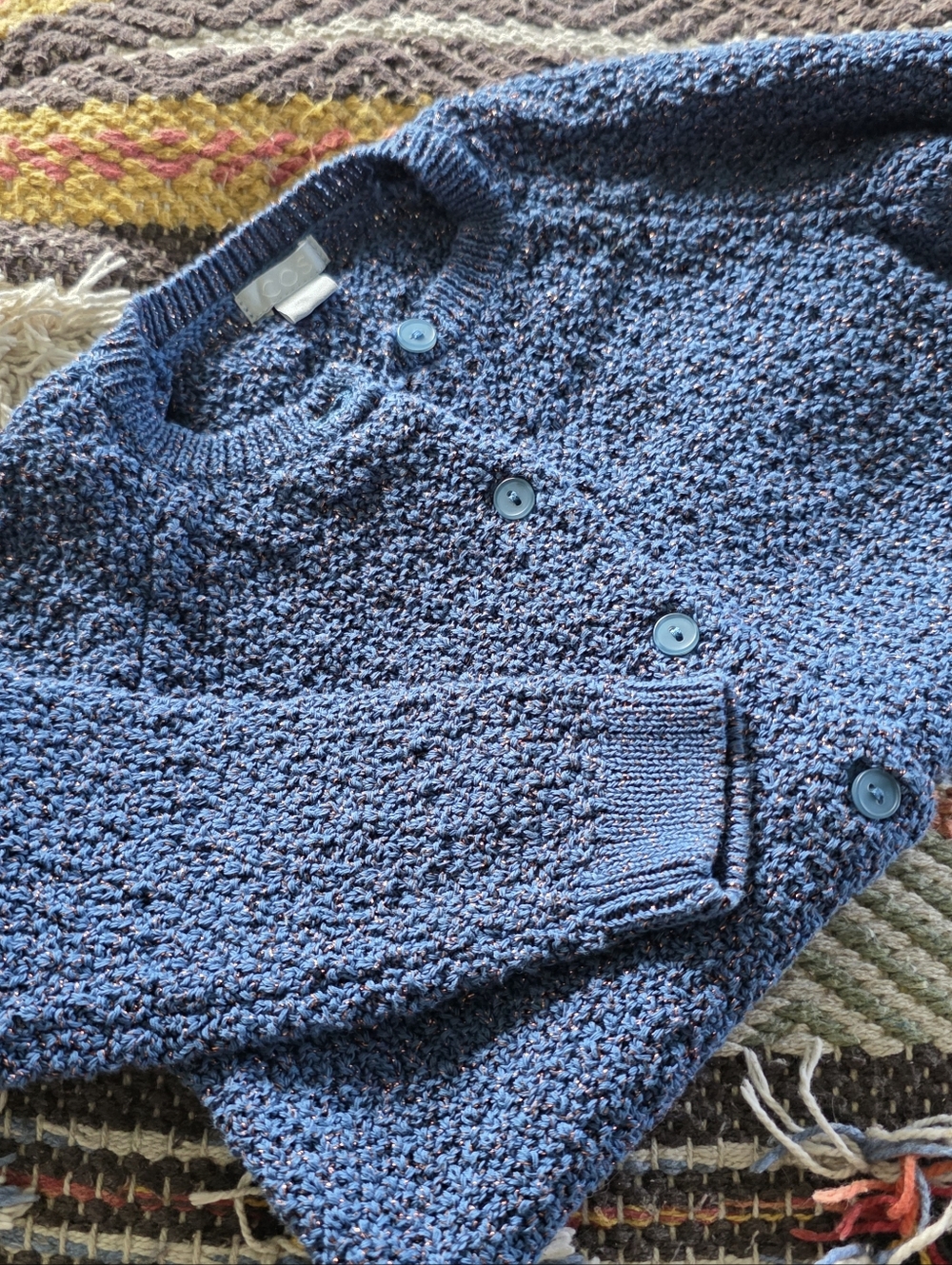 COS Baby Girl Cardigan - Navy Textured Button-Front Sweater